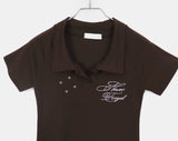 Hamyu Eyelet Rivet Printed Collar Short Sleeve T-Shirt