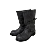 Two-Buckle Shirred Biker Boots