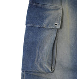 Poten Big Pocket Oil Washing Cargo Denim Pants