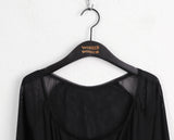 Petitron see-through ribbon strap long sleeve blouse