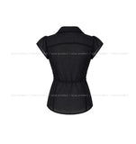 Rib Unbalanced Button Sheer Blouse