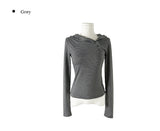 Rhythm Diagonal Unbalanced Button Hood Long Sleeve T-shirt