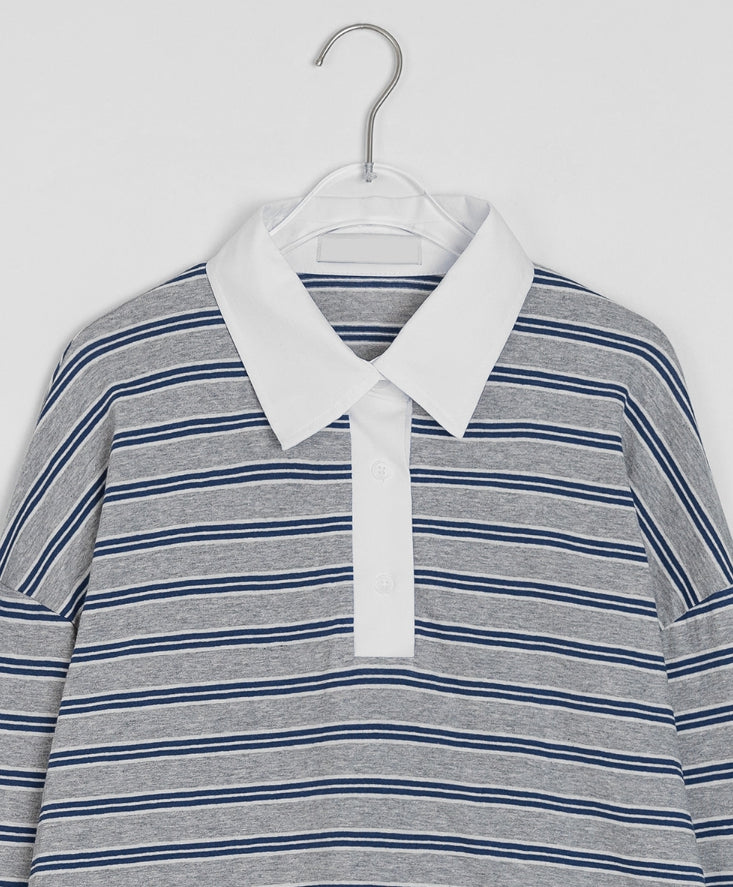 【BAON】Moruku Stripe Collar Over Long Sleeve Tee BAON (バオン) - モルクストライプカラーオーバー長袖Tシャツ