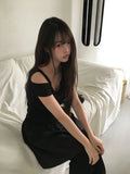 Dis Twist Strap Shoulder Lace Short Sleeve T-shirt