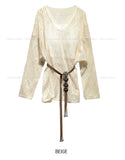 [Cup sleeveless + Belt set] Summer Bohemian Net Knit Set