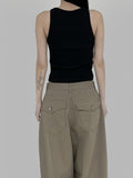 Back pocket wide cotton pants
