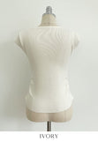 Ezha Square Neck Shirring Cap Sleeve Knit