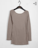 Teeret back slit cross strap punching U-neck off-shoulder long-sleeved T-shirt