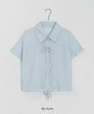 Felnas Stripe Ribbon Short Sleeve Blouse
