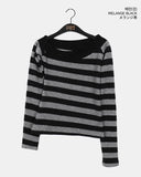 [Brushed Lining] Knockin Stripe One Shoulder Unbalanced Knit T-shirt
