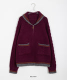 Ittim deer wool knit zip-up cardigan