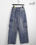 Turbine Strap Cargo Pocket Washing Denim Long Wide Pants