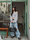 Dewey stripe off-shoulder long sleeves