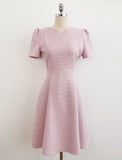 Moenne Heart Neck Puff Tweed Flare One Piece