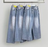 String Stopper Washing Long Wide Denim Pants