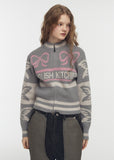 [2-WAY] RIBBON CROP Knit Zip-up
