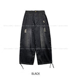 Folding pocket curved damage denim pants