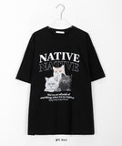 Netiku Cat Printed Over Short Sleeve Tee