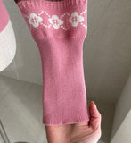 Wendys Color Matching Flower Embroidery Knit