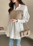 Moileen Layered Knit Shirt Blouse