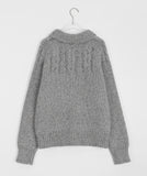 Picho round collar cable wool knit cardigan