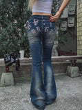 Hip-point bootcut denim pants