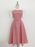GN Seersucker Check Collar Puff One Piece (Belt Set)
