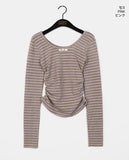 Kukan Stripe Shirring Rose Ribbon T-Shirt