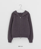Runro Stripe Two-Way Hood Zip-Up Knit Cardigan