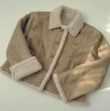 Suede Teddy Bear Button Collar Sleeve Fur Short Mustang
