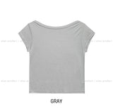 Sheer see-through boat neck cropped short sleeve