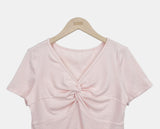 Anise Twist Shirred Short Sleeve T-shirt