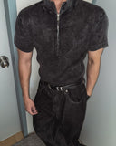 4D Garments Washed Half-Zip Knit