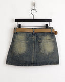 [Belt Set] Konya Y2K Washing Denim Mini Skirt