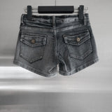 Fade pocket raw denim shorts