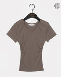 Monb Side Shirring V-Neck Short Sleeve T-Shirt
