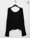Api Wav Punching See-Through Rib Neck Long Sleeve Knit