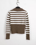 Yally Unbalance Diagonal Button Stripe Knit