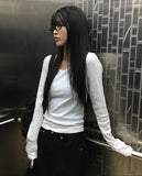 Yua Dots U-Neck Slim Crop Long Sleeve T-Shirt