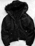 Deep Black Semi-Crop Fur + Silver Winter Jumper Jacket