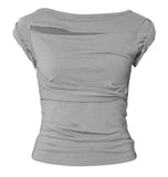 Asymmetrical Draped Roll-Up T-Shirt