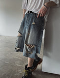 Broing damage bermuda denim pants