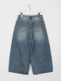 Lauming washing ankle length wide denim pants