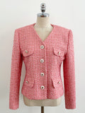 Bowl Check V-Neck Pearl Tweed Jacket