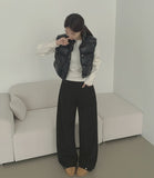 Bonding Brushed Corduroy Hem Snap Wide Balloon Banding Pants