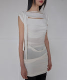 Asymmetrical Draped Strap Roll-Up Dress