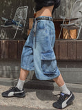 Cutout Zipper Cargo Two-Way Denim Pants