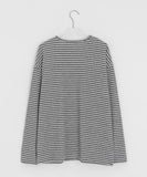 Bea Diagonal Henley Neck Stripe Long Sleeve Tee