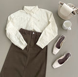 Seersucker Loose-fit Pendant Point Stripe Long Sleeve Shirt