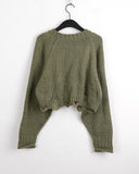 Burcut Damage Raw Round Cropped Knit